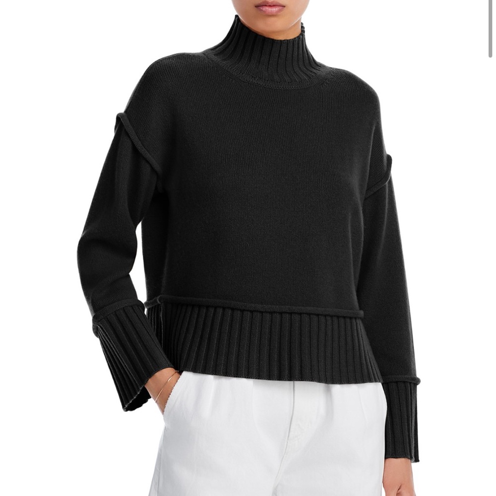 NWOT Aqua Bloomingdales 100% Cashmere Boxy Mock Neck Cashmere Sweater black M